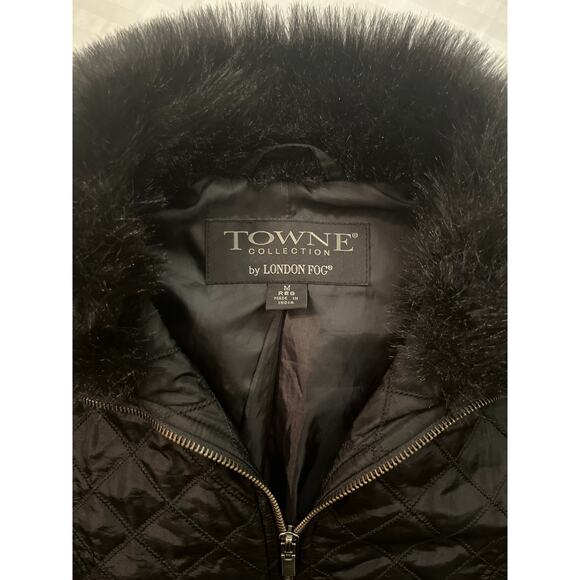 Towne Collection by London Fog Quilted Jacket Faux Fur Collar Size M - Picture 7 of 8